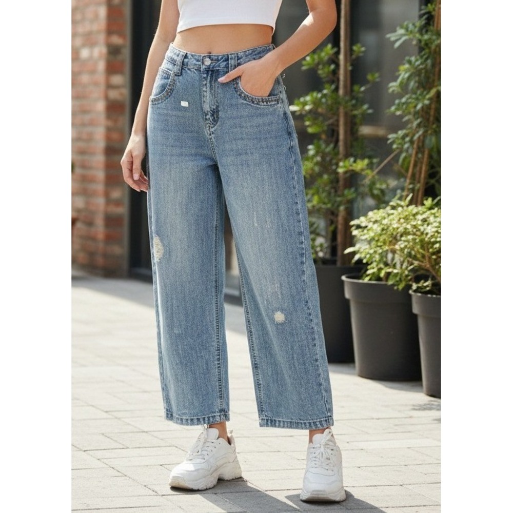 Rainy Studio Distressed Wide Leg High Rise Jeans Streetwear Women's Size M 28x26